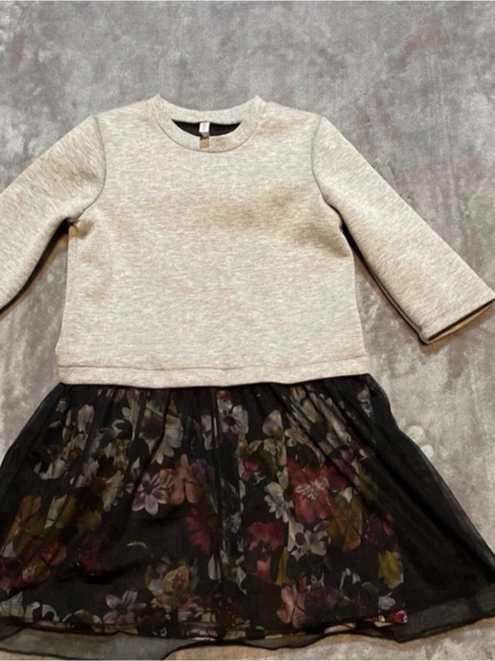 Girls' Cream Pullover Top with Black Floral Mesh Skirt